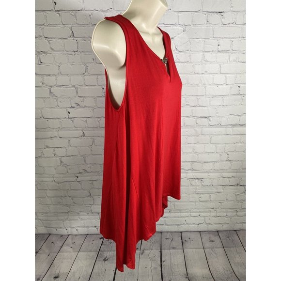 Neiman Marcus Red Sleeveless Jewel Keyhole V Neck Tunic Viscose Blouse M - Picture 2 of 10